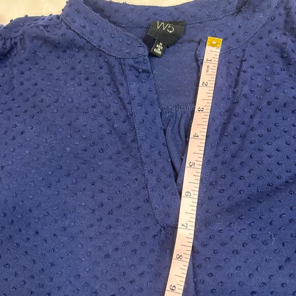 W5 Medium Women Flutter Sleeve Blue Blouse Polka Dot Textured - Picture 9 of 9
